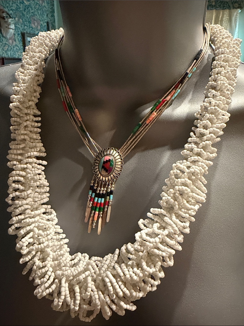 Vintage White Milk Glass Beaded Twist Necklace - great for necklace assemblages